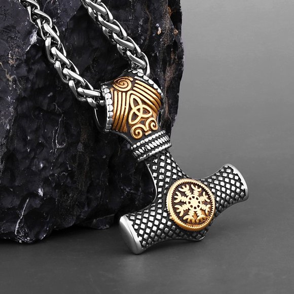 Nordic Viking Mjolnir Thor Hammer Vegvisir Compass Necklace Nordic Jewelry - Picture 10 of 16
